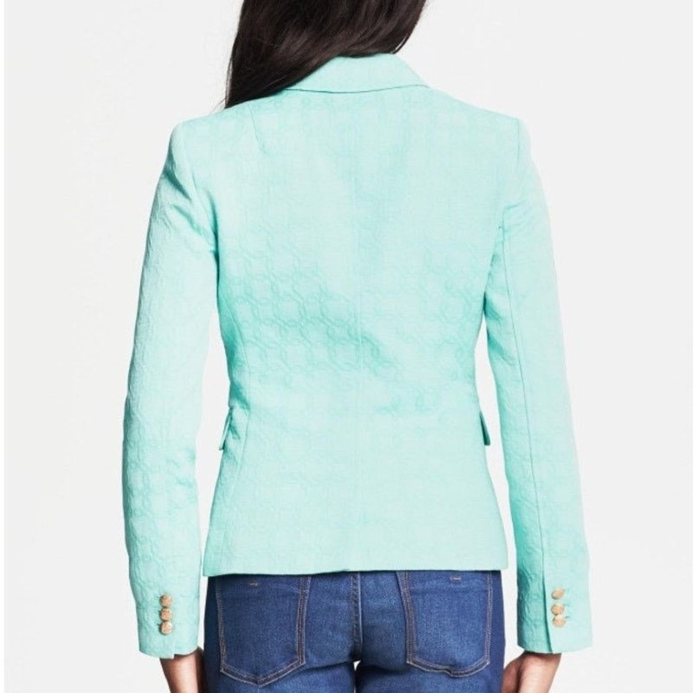 Banana Republic Tiffany Mint Blue Textured Blazer gold military preppy buttons - Picture 3 of 13